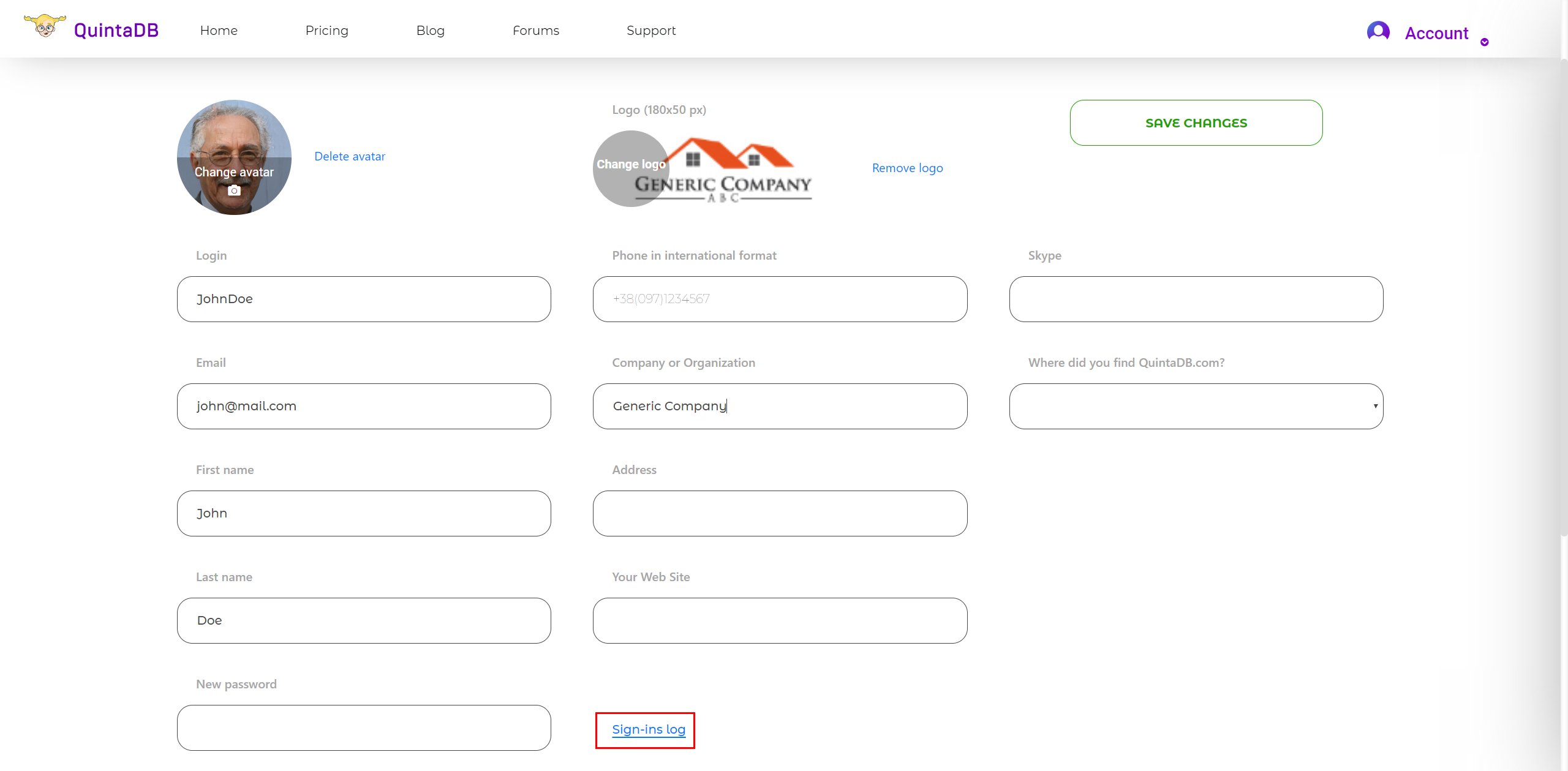 Sign-ins log