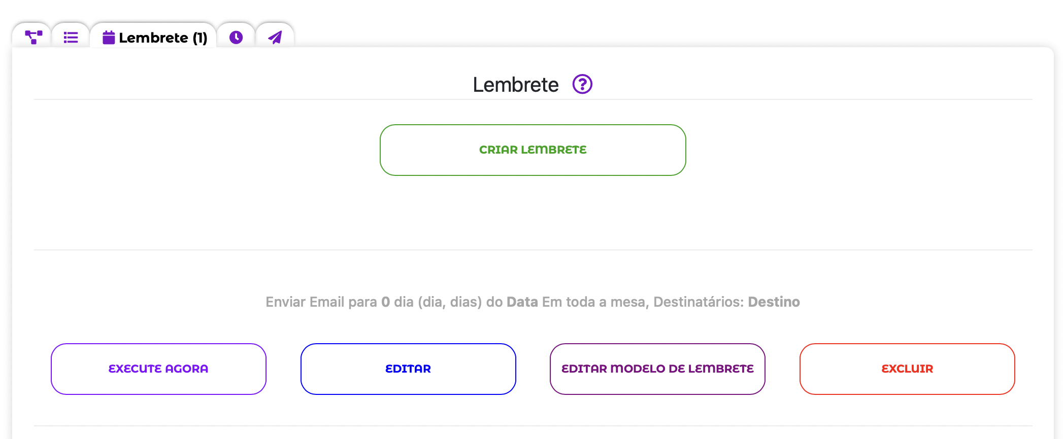O módulo Lembretes em Automações