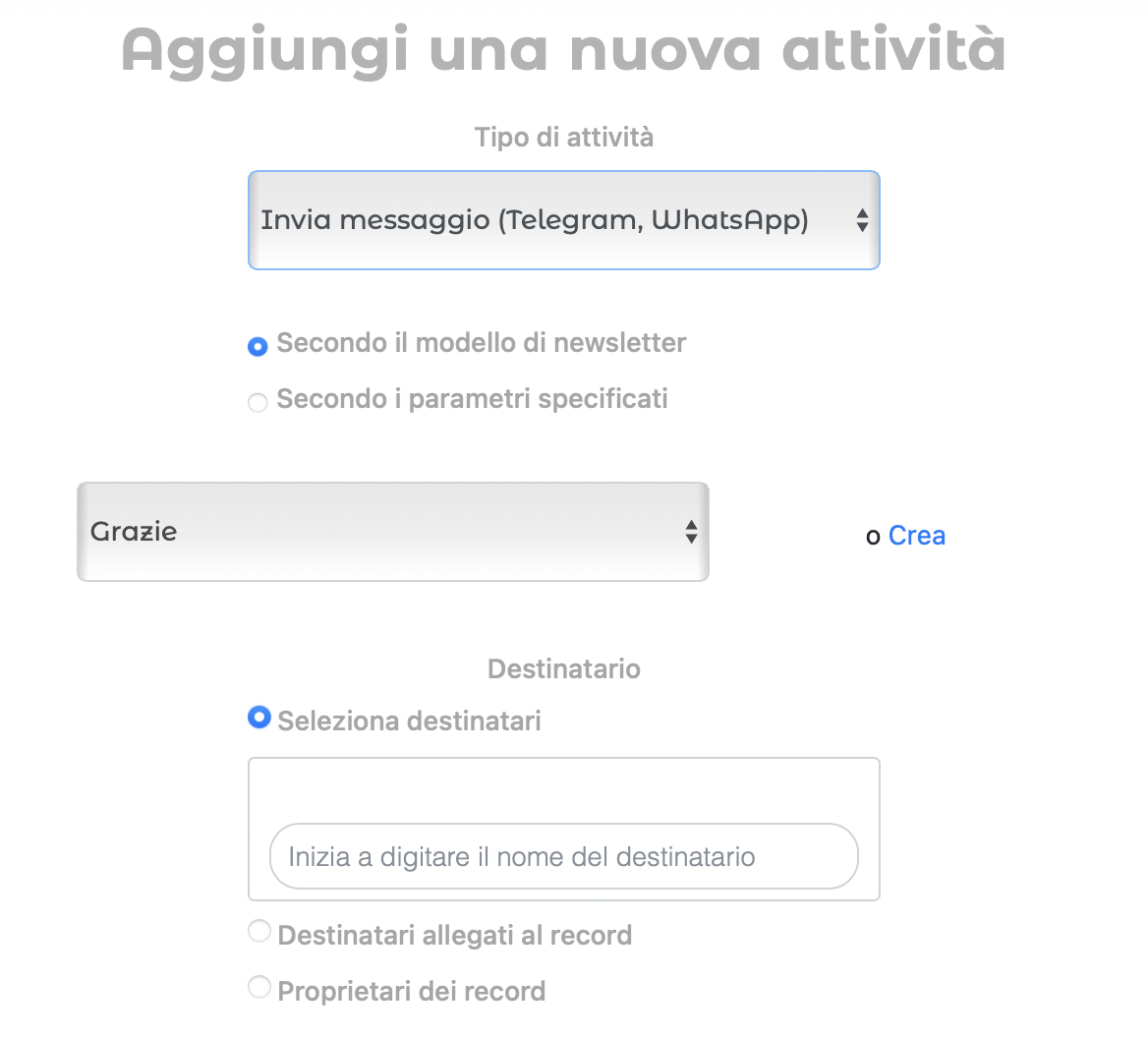 Creazione di un'attività per inviare un messaggio Telegram