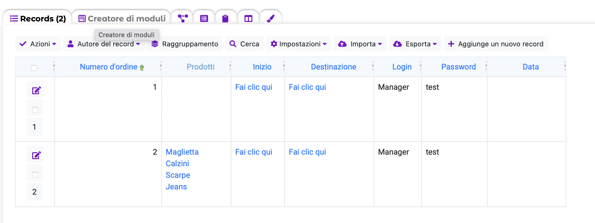 Il nuovo ordine delle schede nel menu Dati