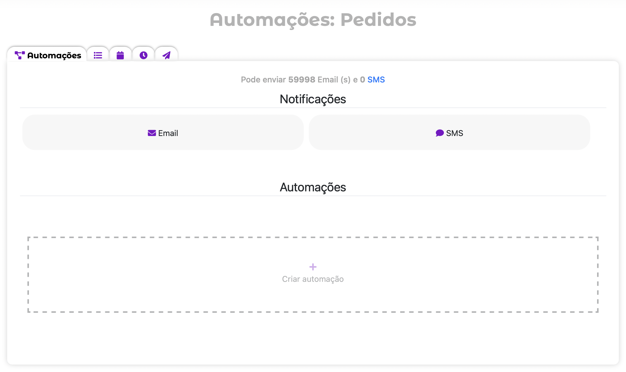 A interface atualizada do módulo Automações
