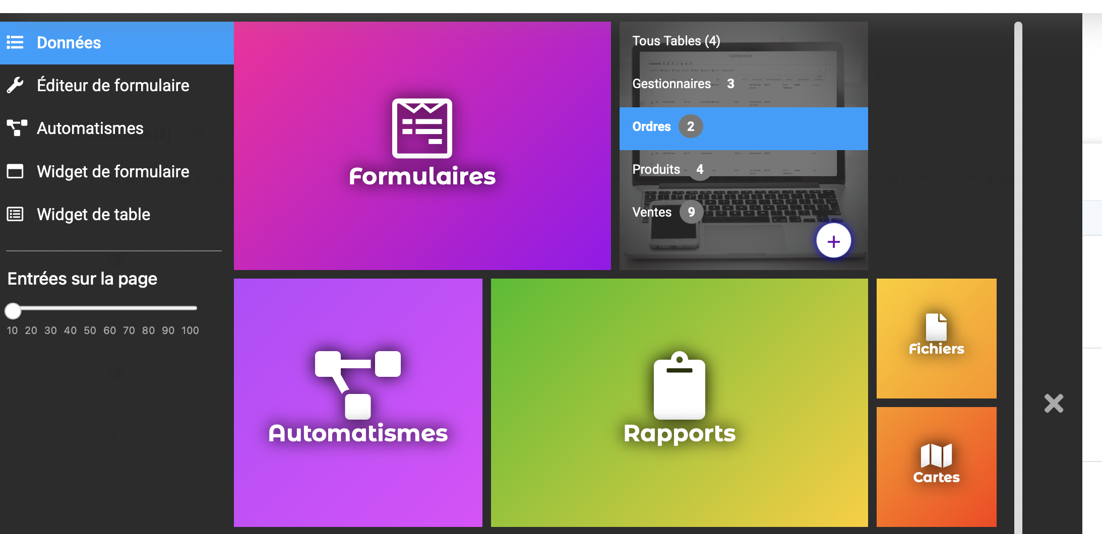 Le nouveau menu avec 'Données'
