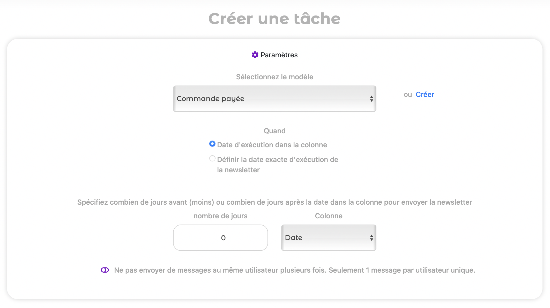 Créer une tâche d'automatisation pour la diffusion Telegram