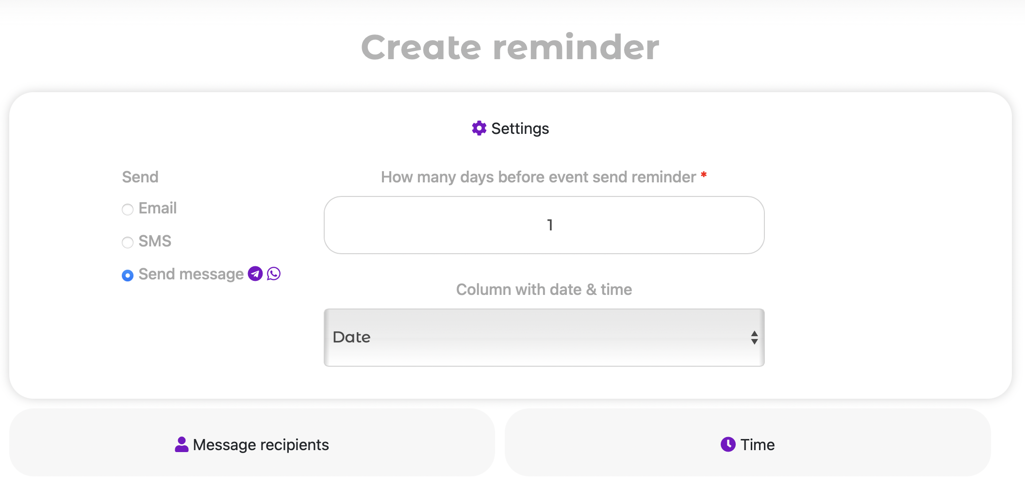Creating a reminder with Telegram message sending