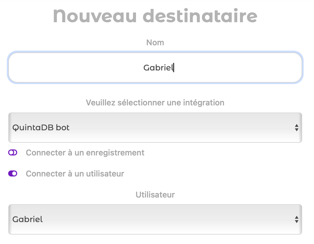 Connecter un utilisateur de QuintaDB à Telegram