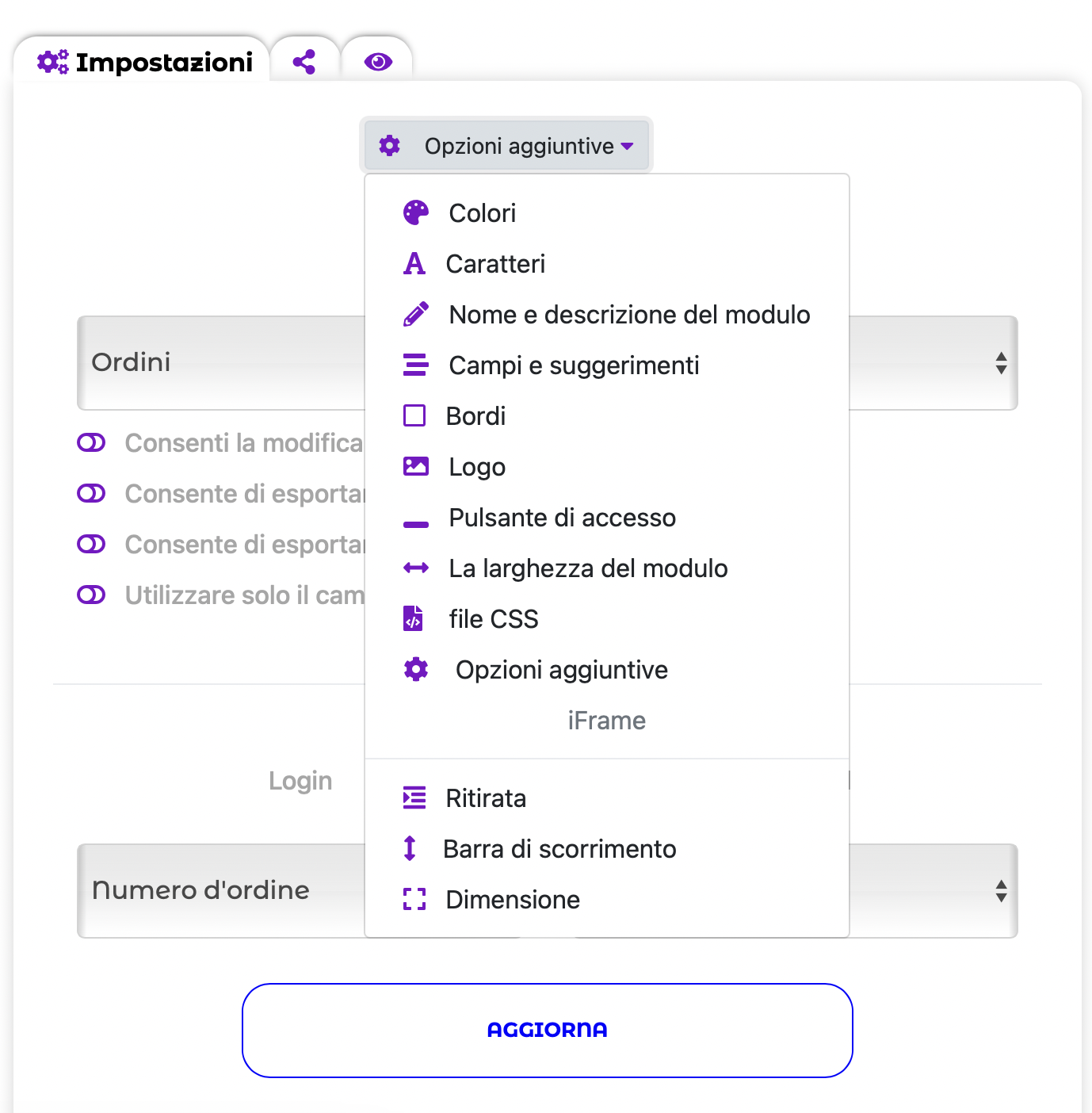 Opzioni del motore di query di accesso