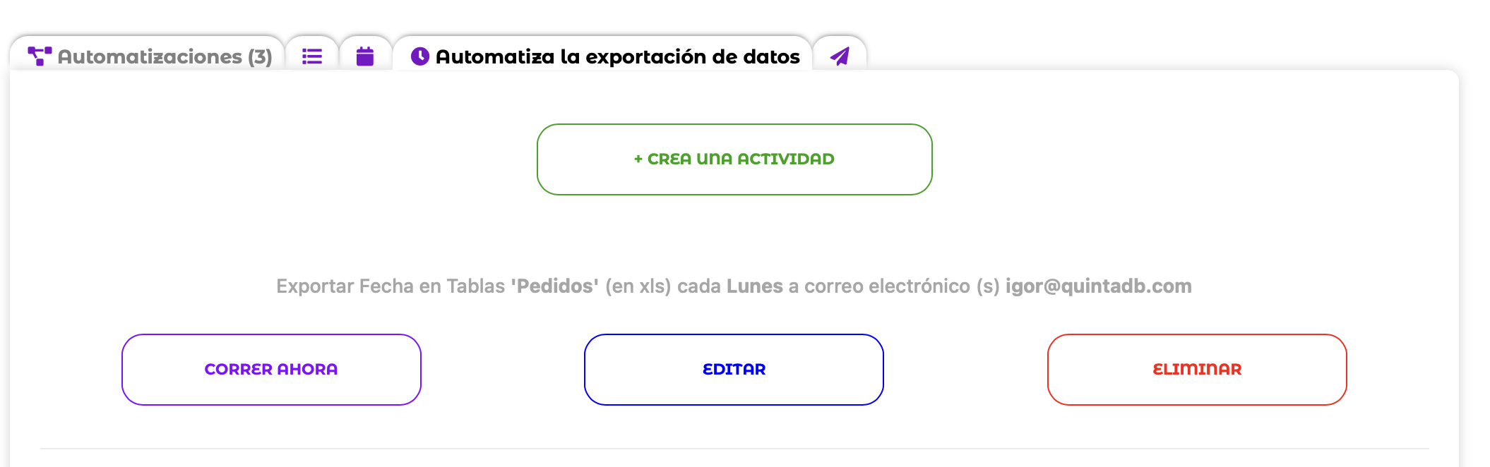 Programación de la exportación de datos en Automatizaciones