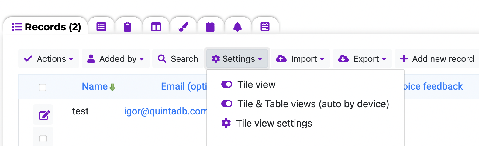 Tile & Table views (auto by device) option