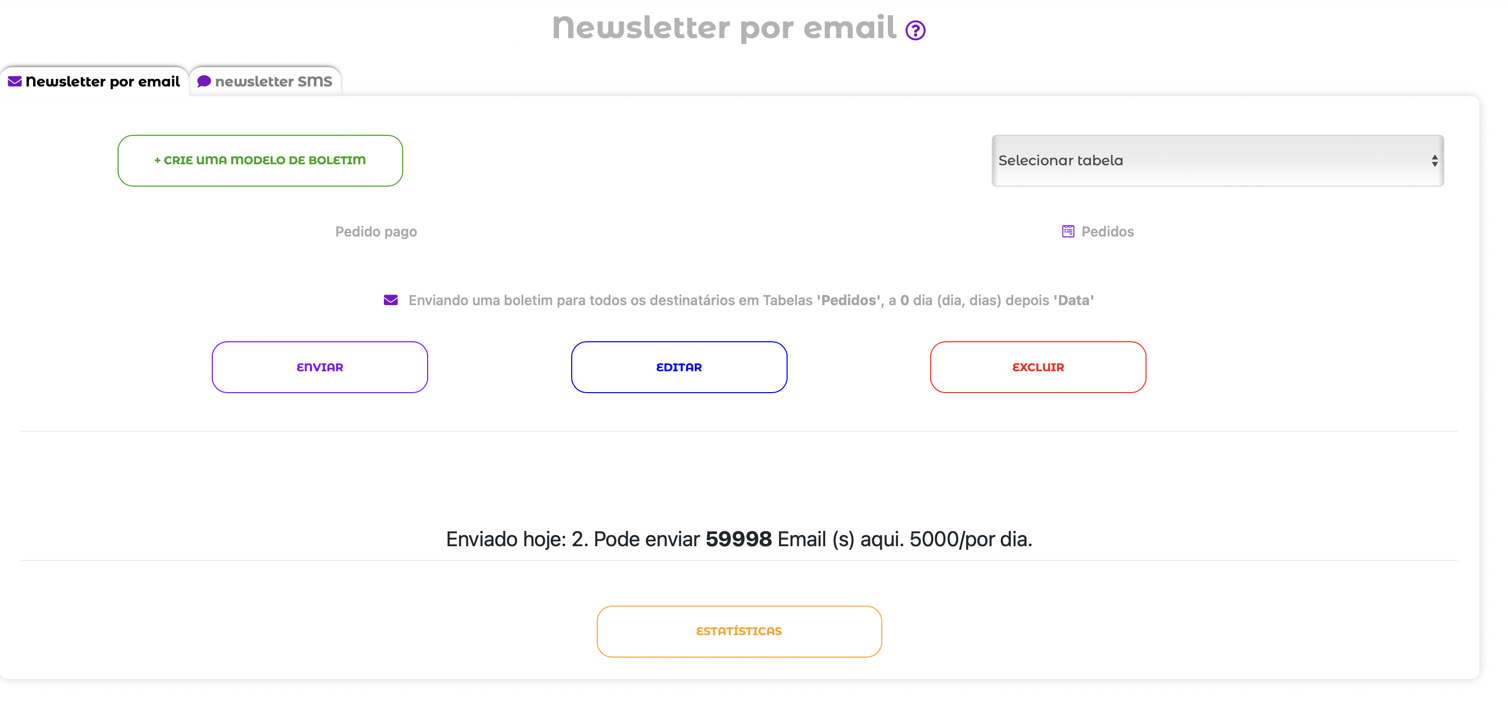 O módulo Broadcasts atualizado sem o botão Automação