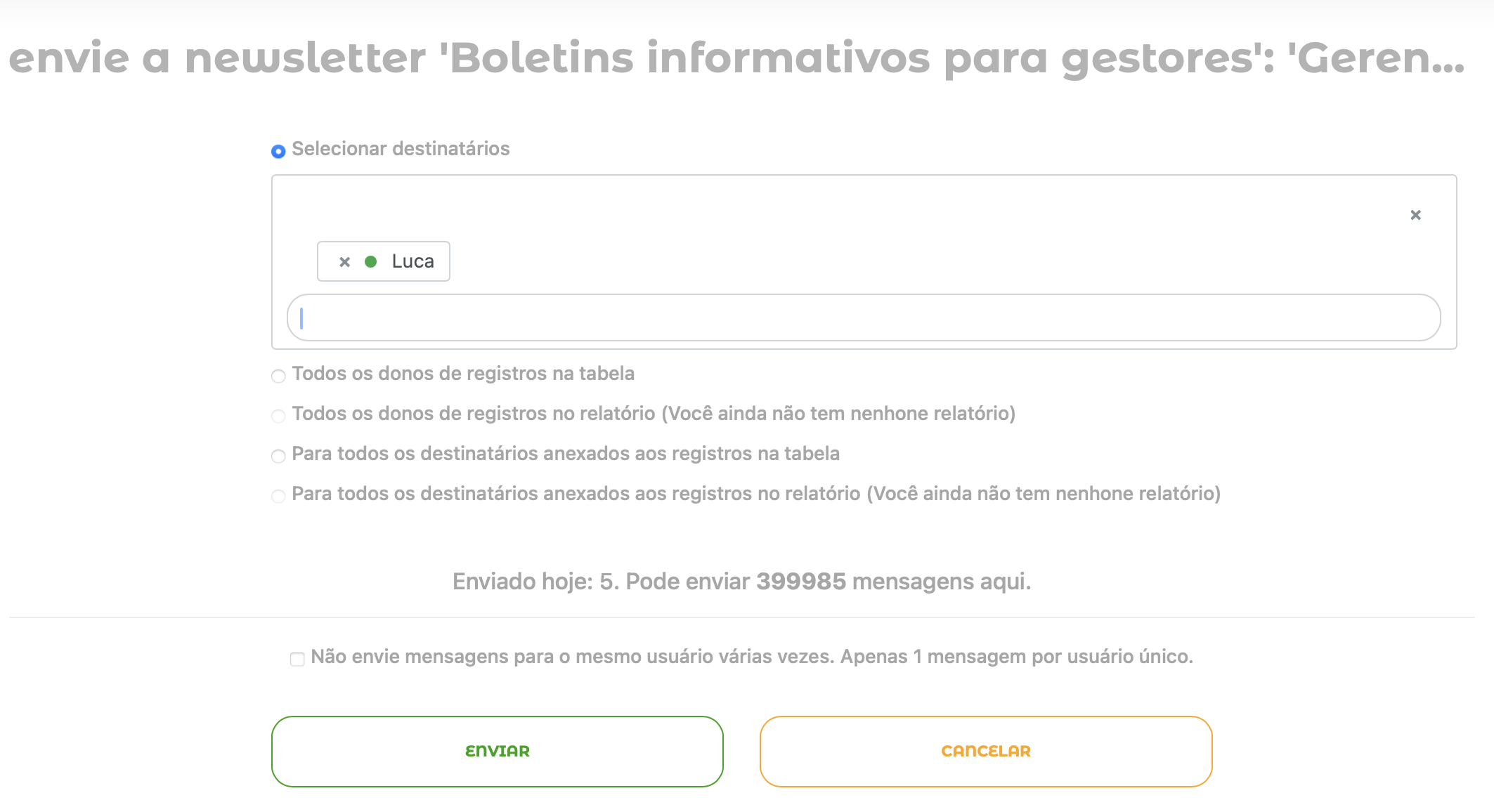 Enviando uma transmissão do Telegram a partir de um modelo