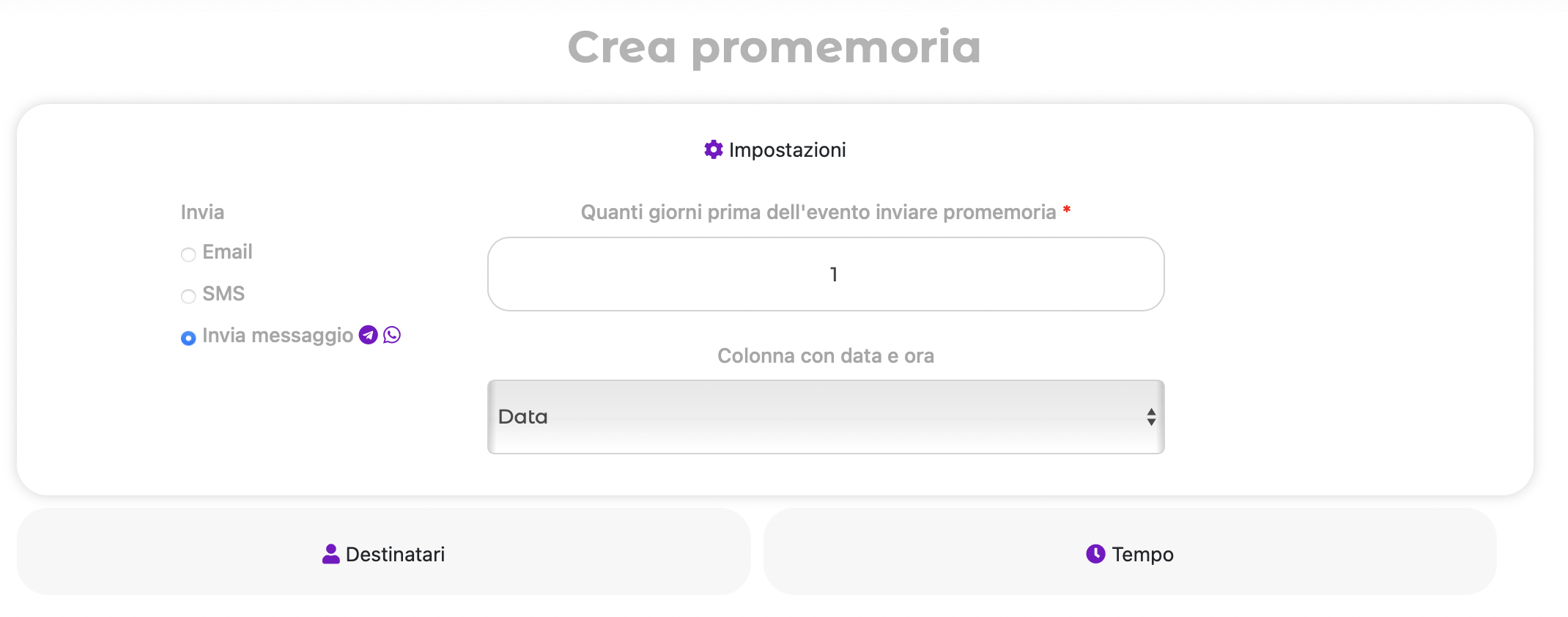 Creazione di un promemoria con invio di messaggi Telegram
