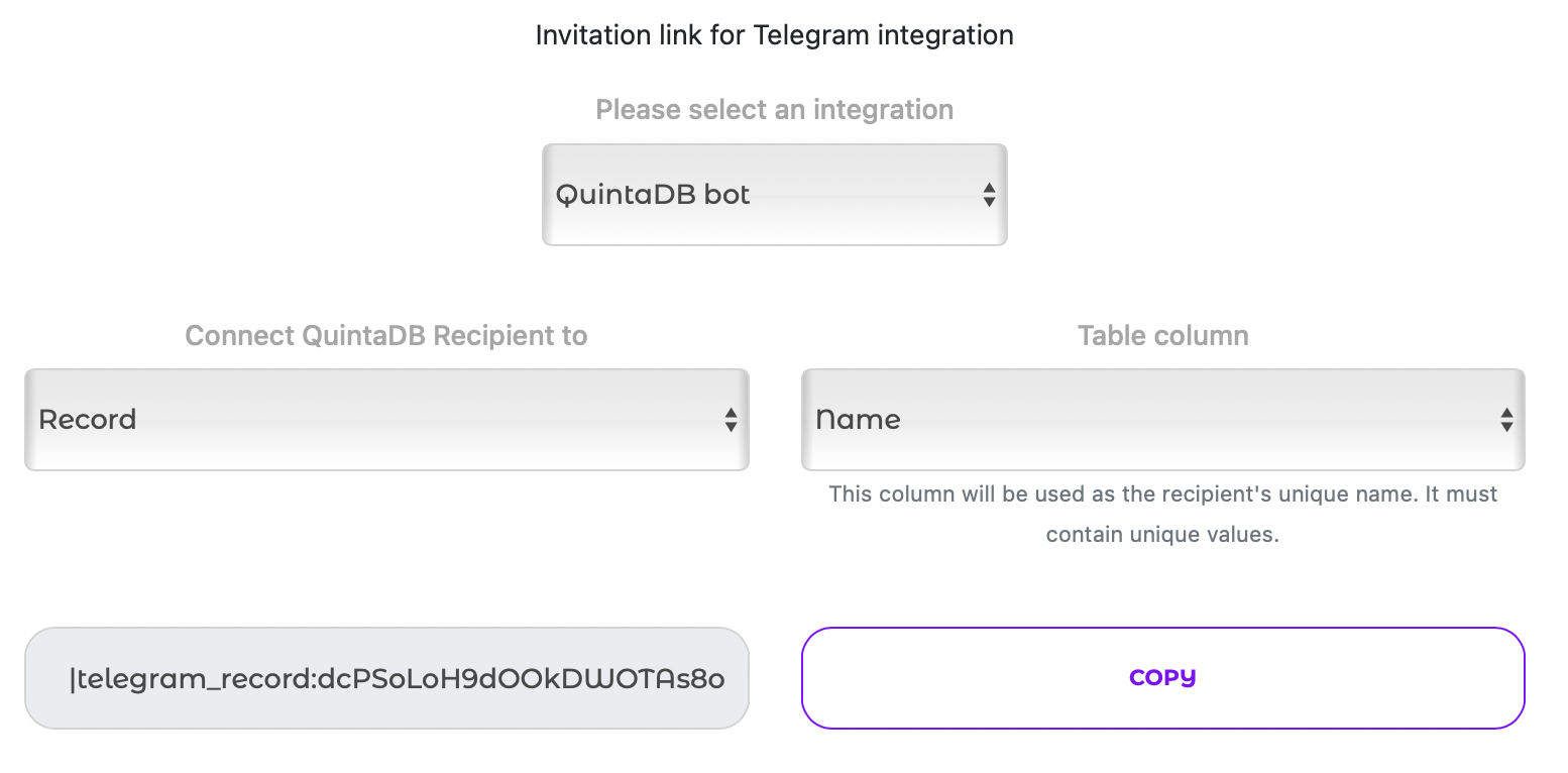 Invitation Link for Telegram Integration