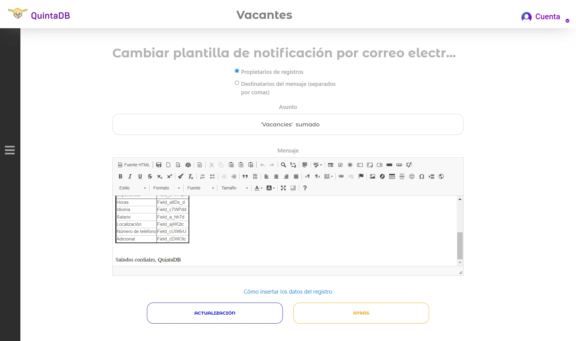 Plantilla de notificación