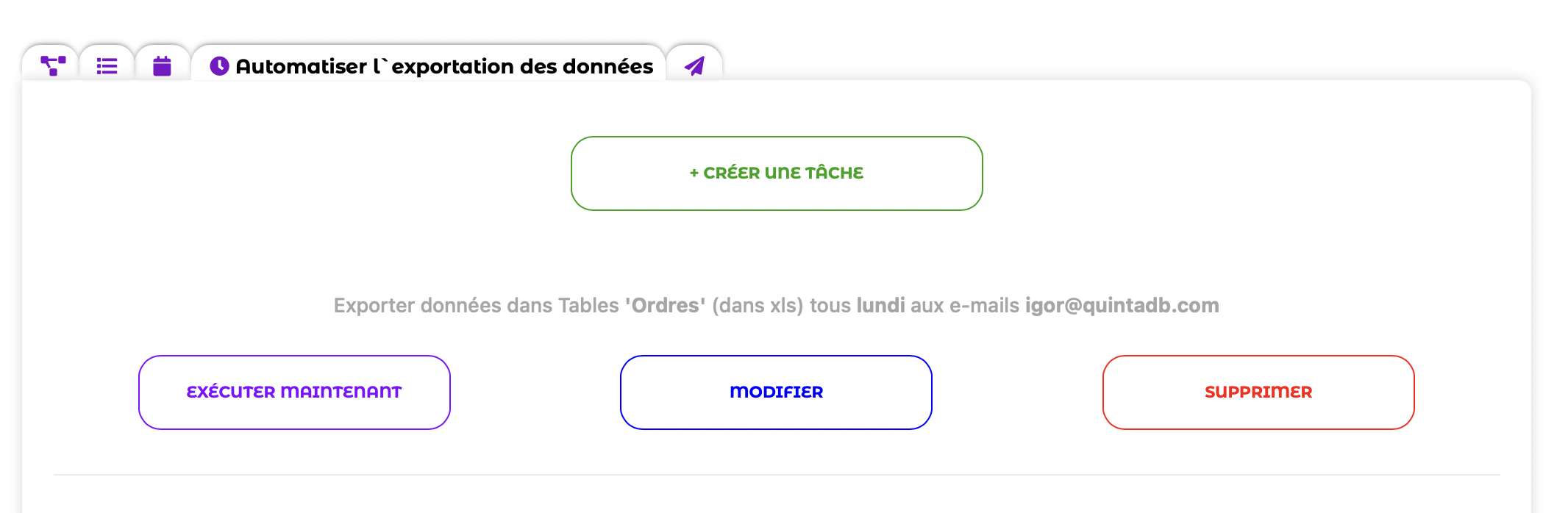 Planification de l'exportation de données dans Automatisations