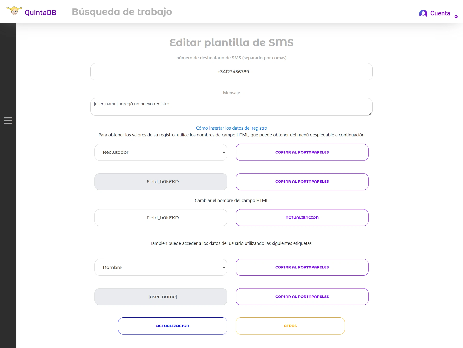 Configuración de notificaciones SMS