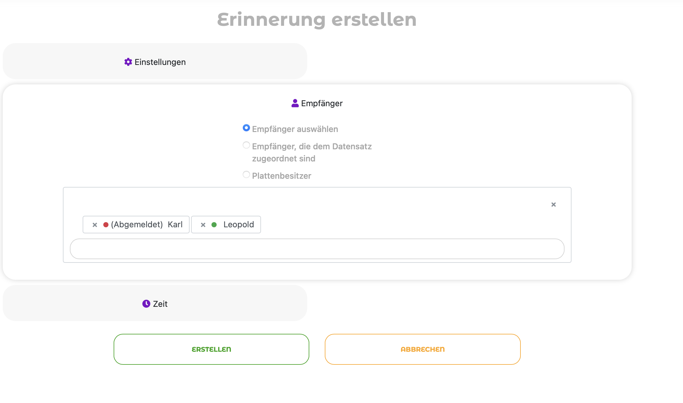 Auswählen der Erinnerungsempfänger