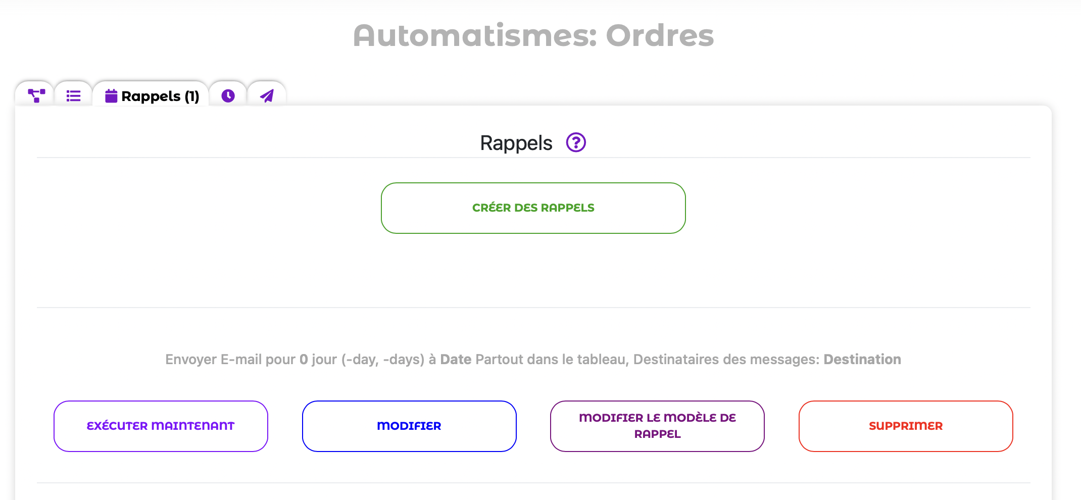 Le module Rappels dans Automatisations