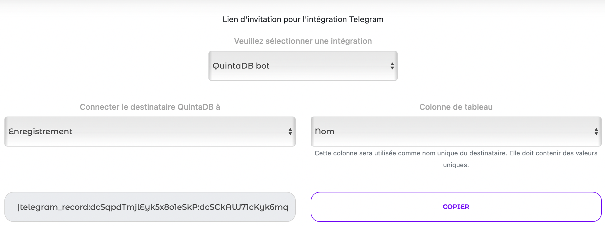 Lien d'Invitation pour l'Intégration Telegram