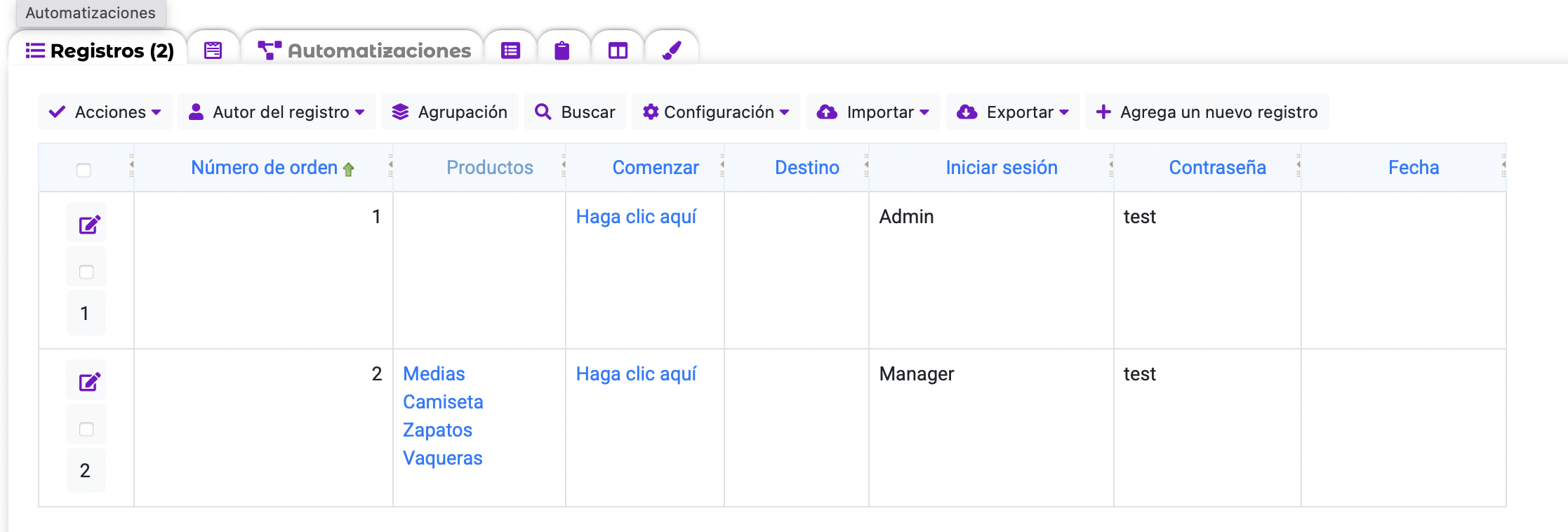 La pestaña Automatizaciones en el menú Datos