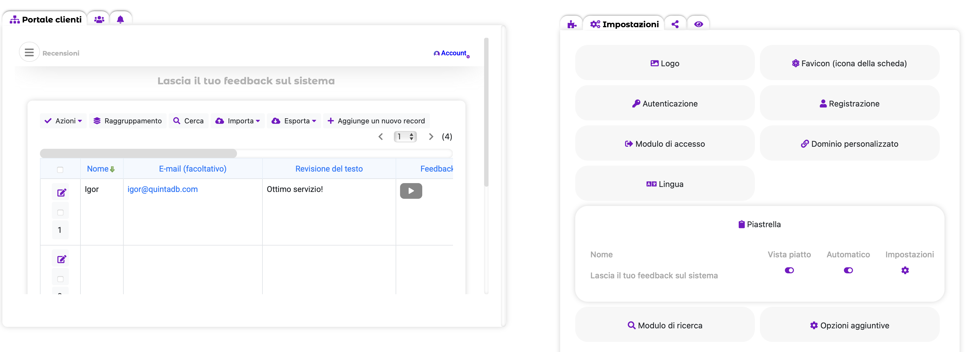 Opzione Visualizzazioni Tile e Tabella (automatiche per dispositivo) nel Portale