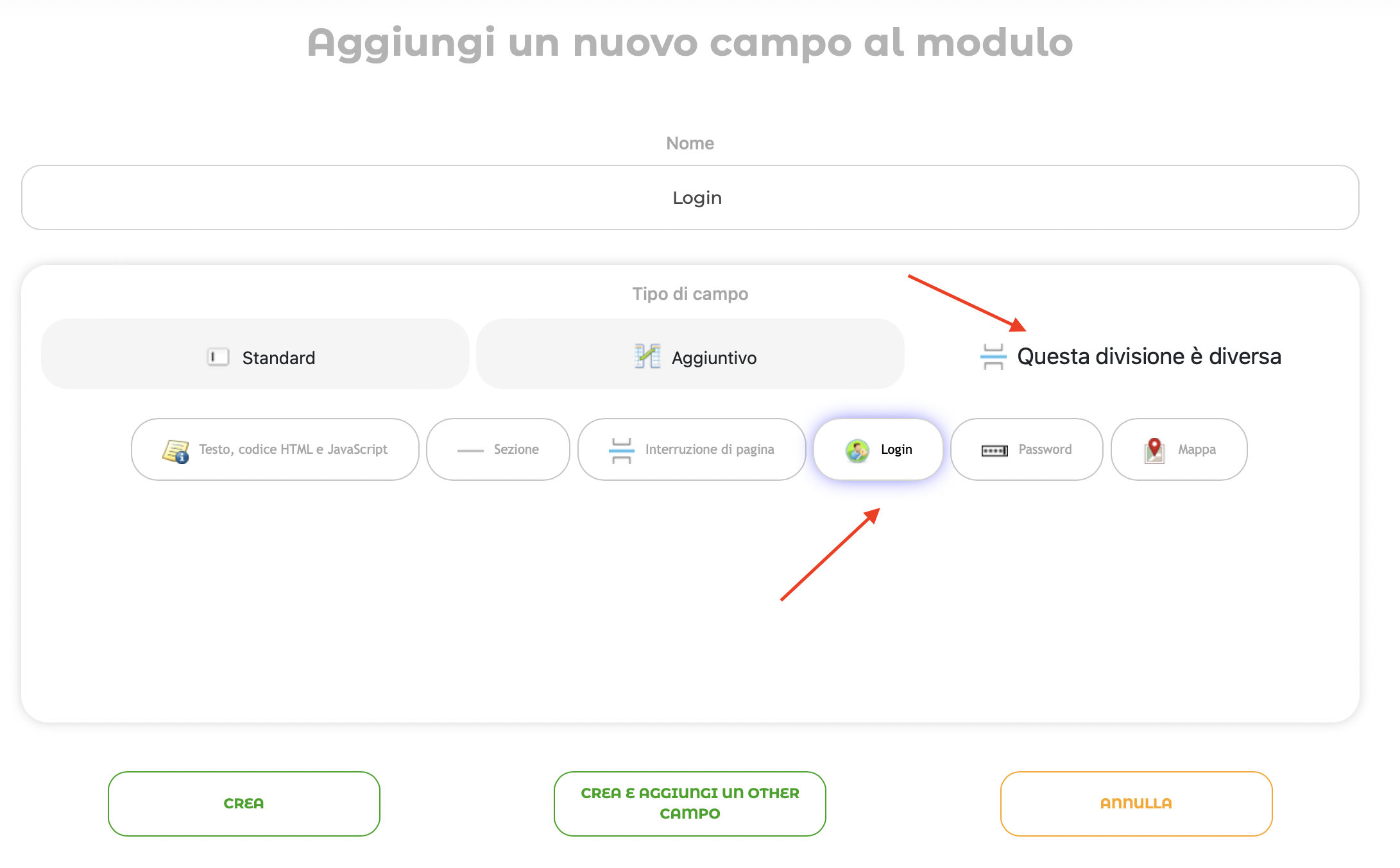 aggiungere un nuovo campo di login