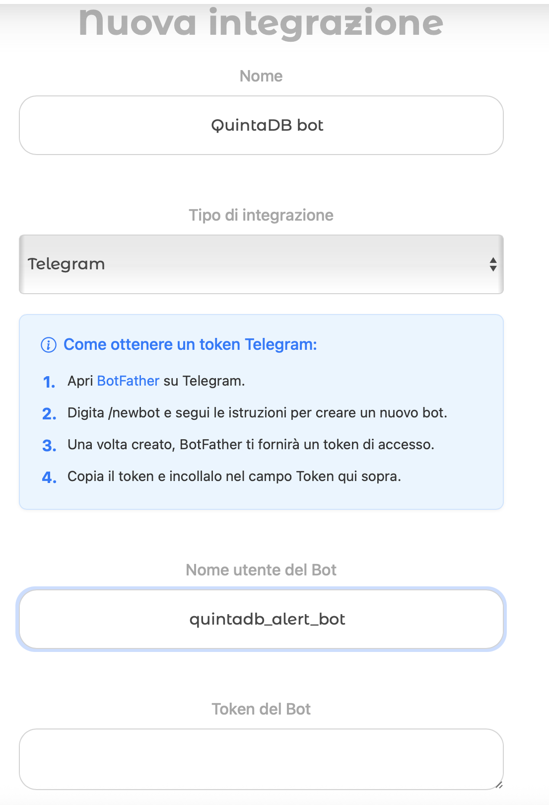 Creazione di un'integrazione Telegram