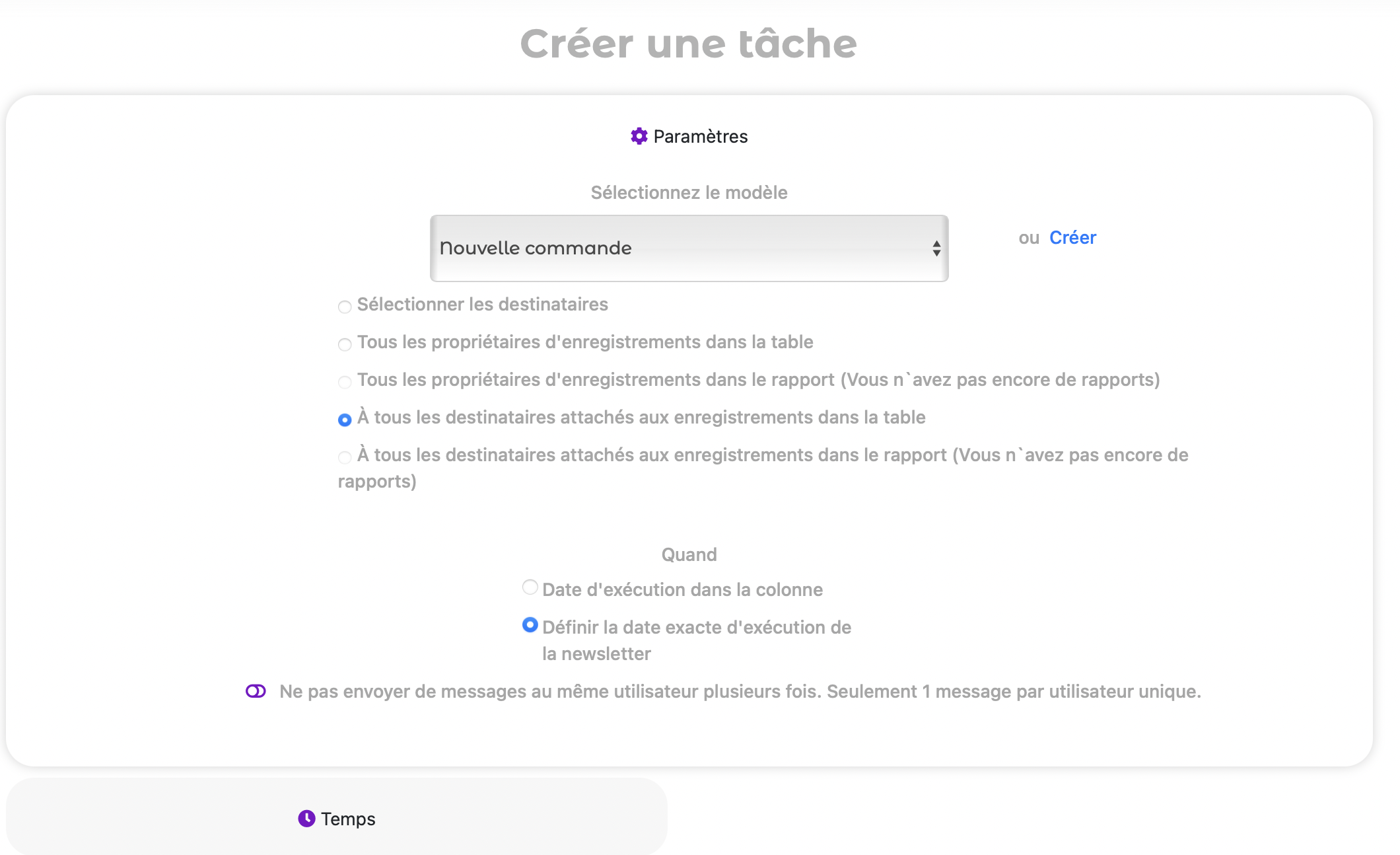Envoi à un moment précis