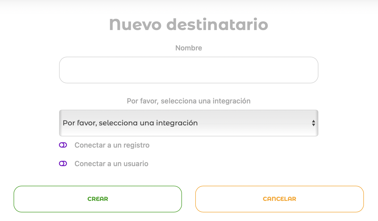 Formulario para añadir un nuevo destinatario de mensajes