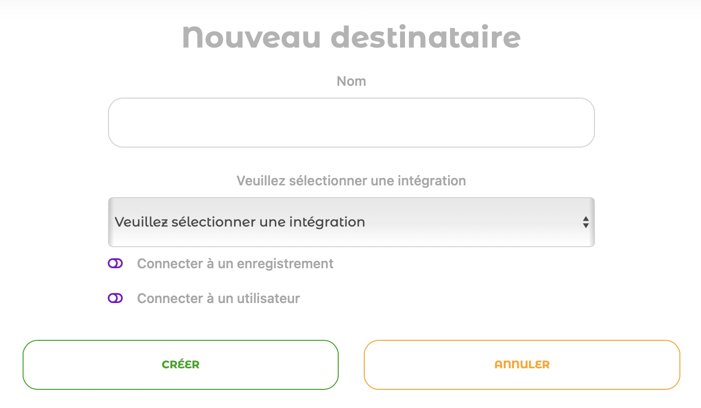 Formulaire pour ajouter un nouveau destinataire de message