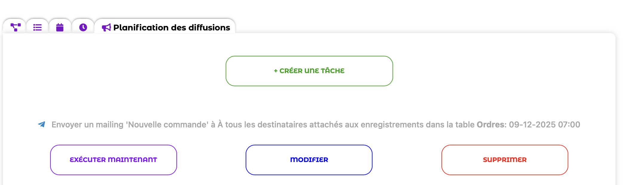 Liste des tâches pour les diffusions Telegram