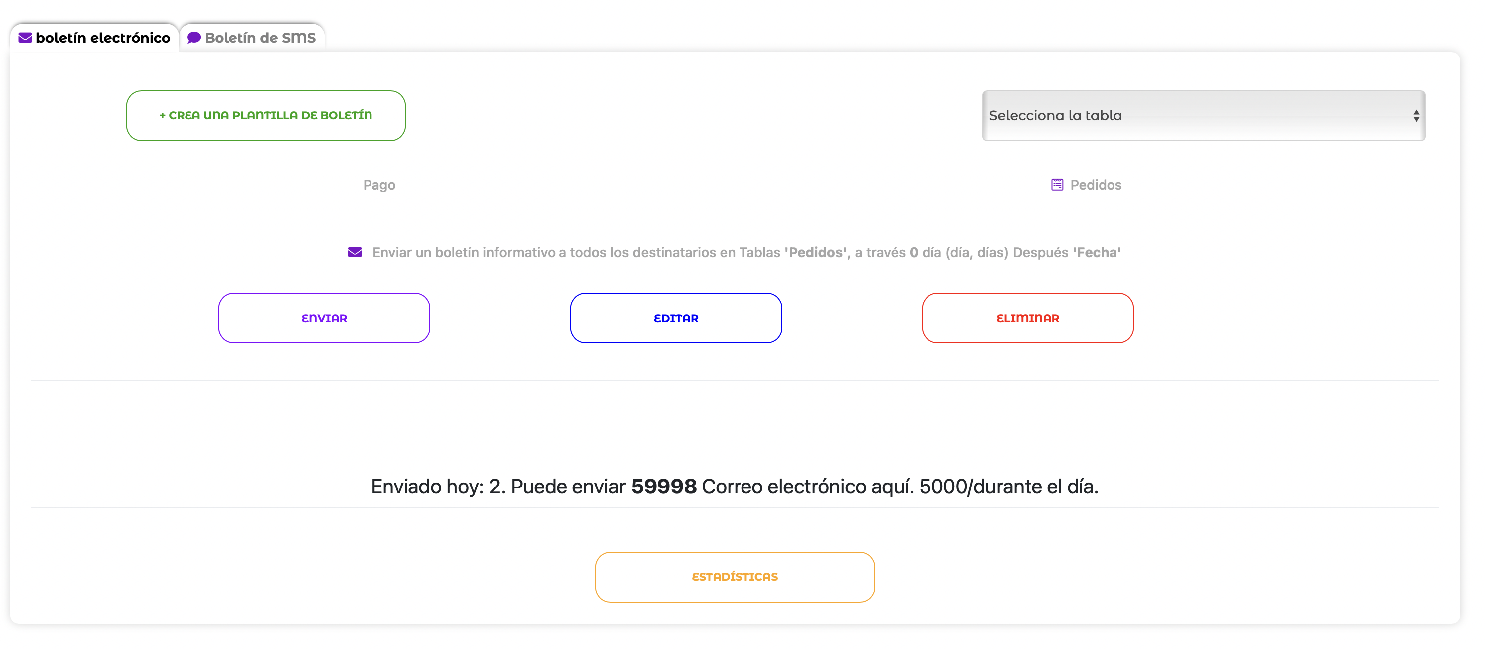 El módulo Broadcasts actualizado sin el botón Automatización