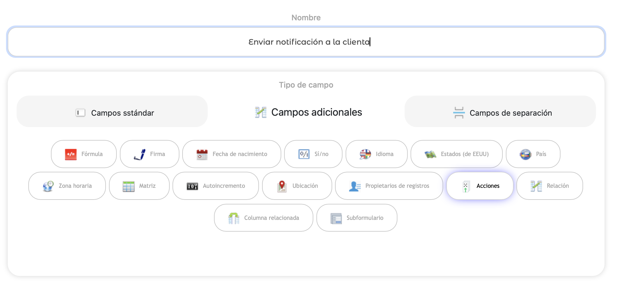 Creando un campo de Acción