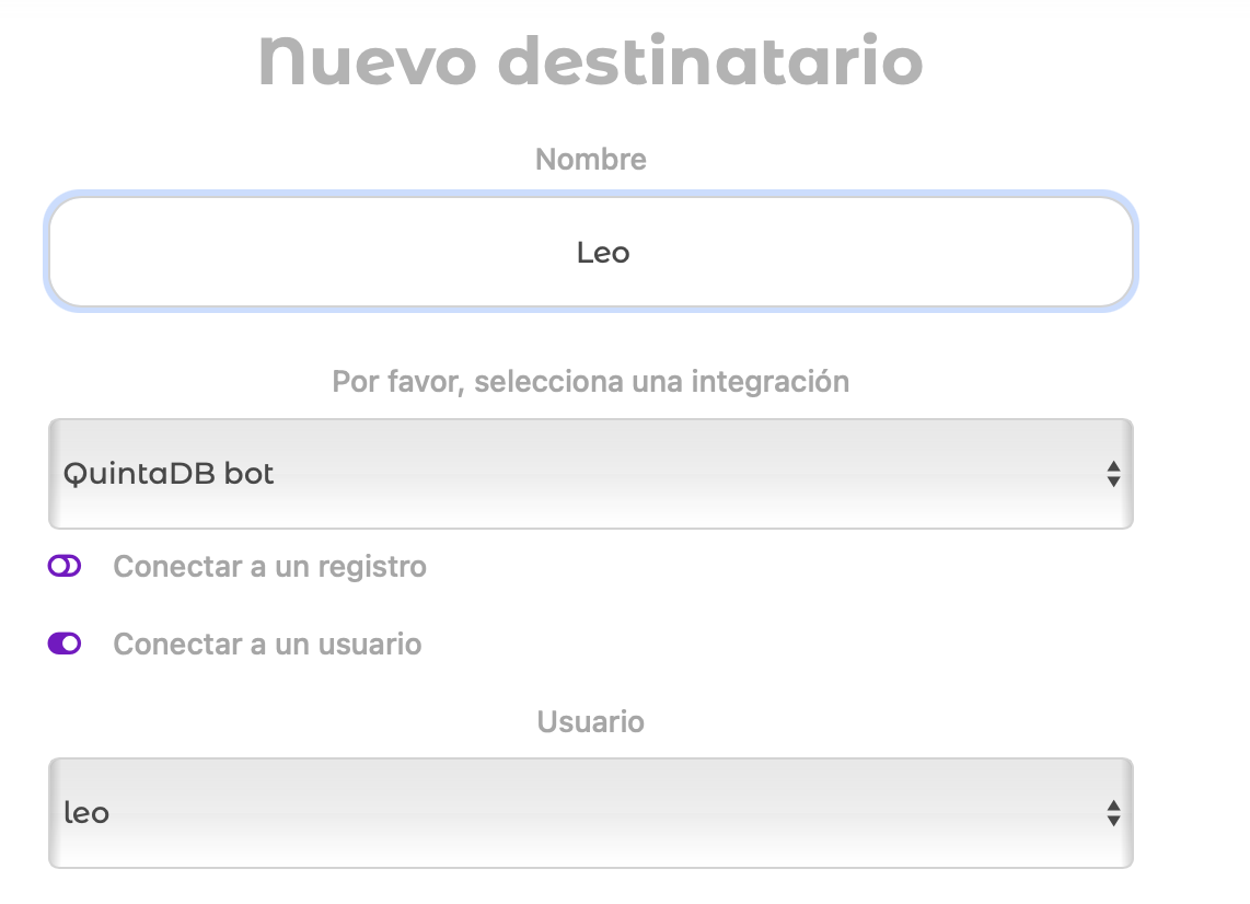 Conectando un usuario de QuintaDB a Telegram