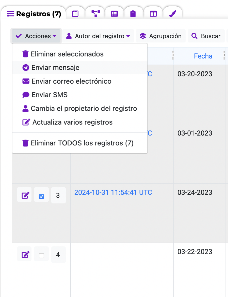 Enviar mensaje desde la página de Datos