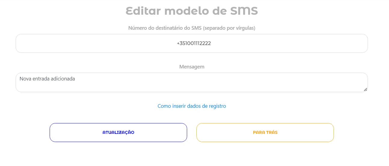 Configurações de notificação por SMS