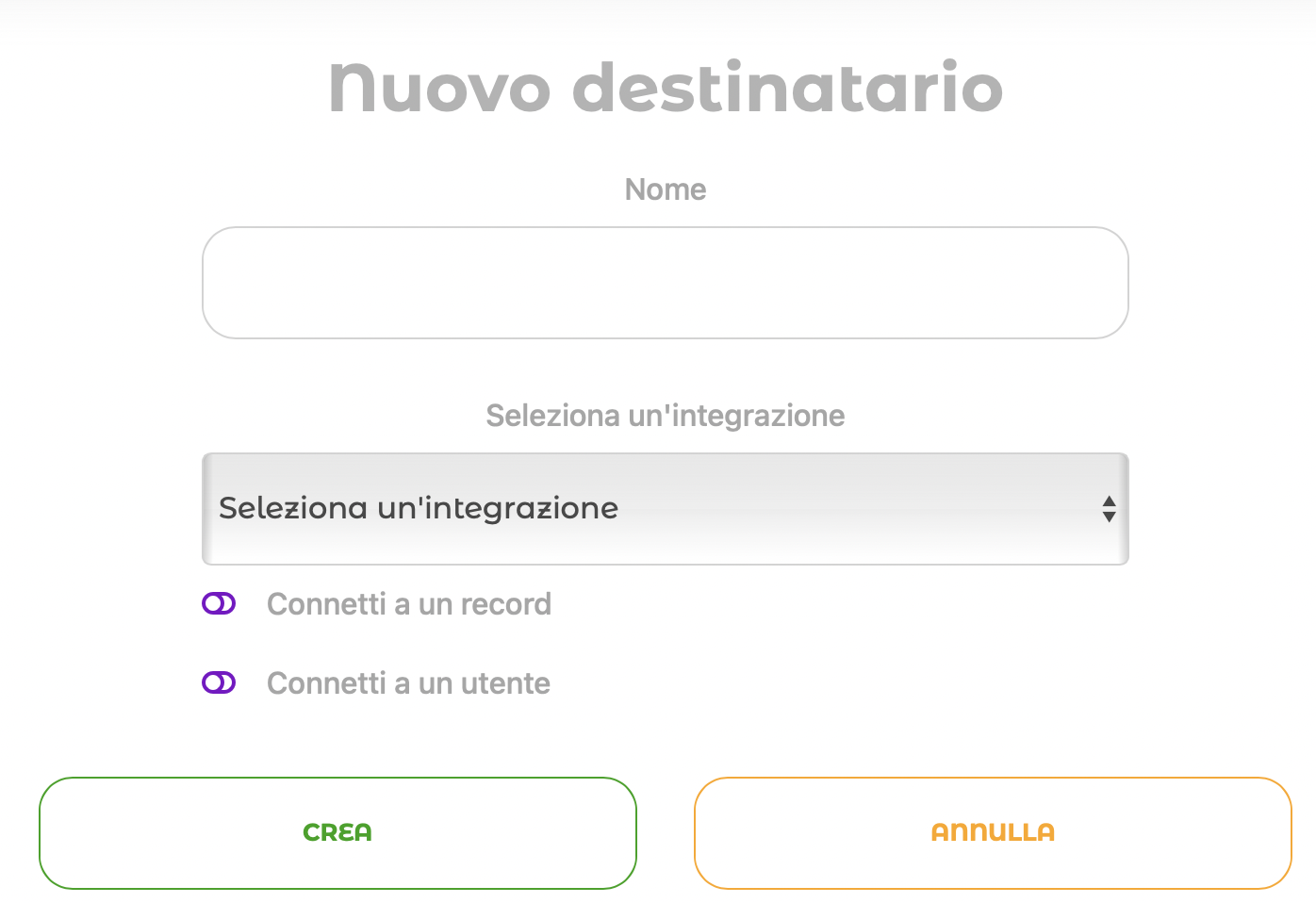 Modulo per aggiungere un nuovo destinatario di messaggi