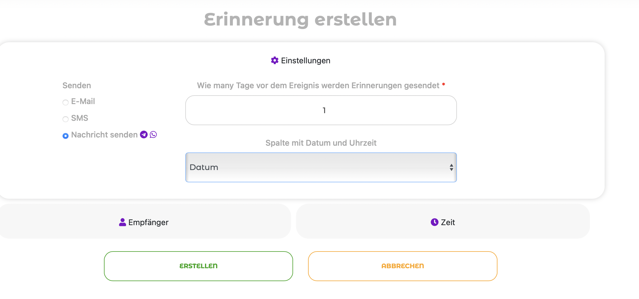 Erstellen einer Erinnerung mit Telegram-Nachrichtensendung