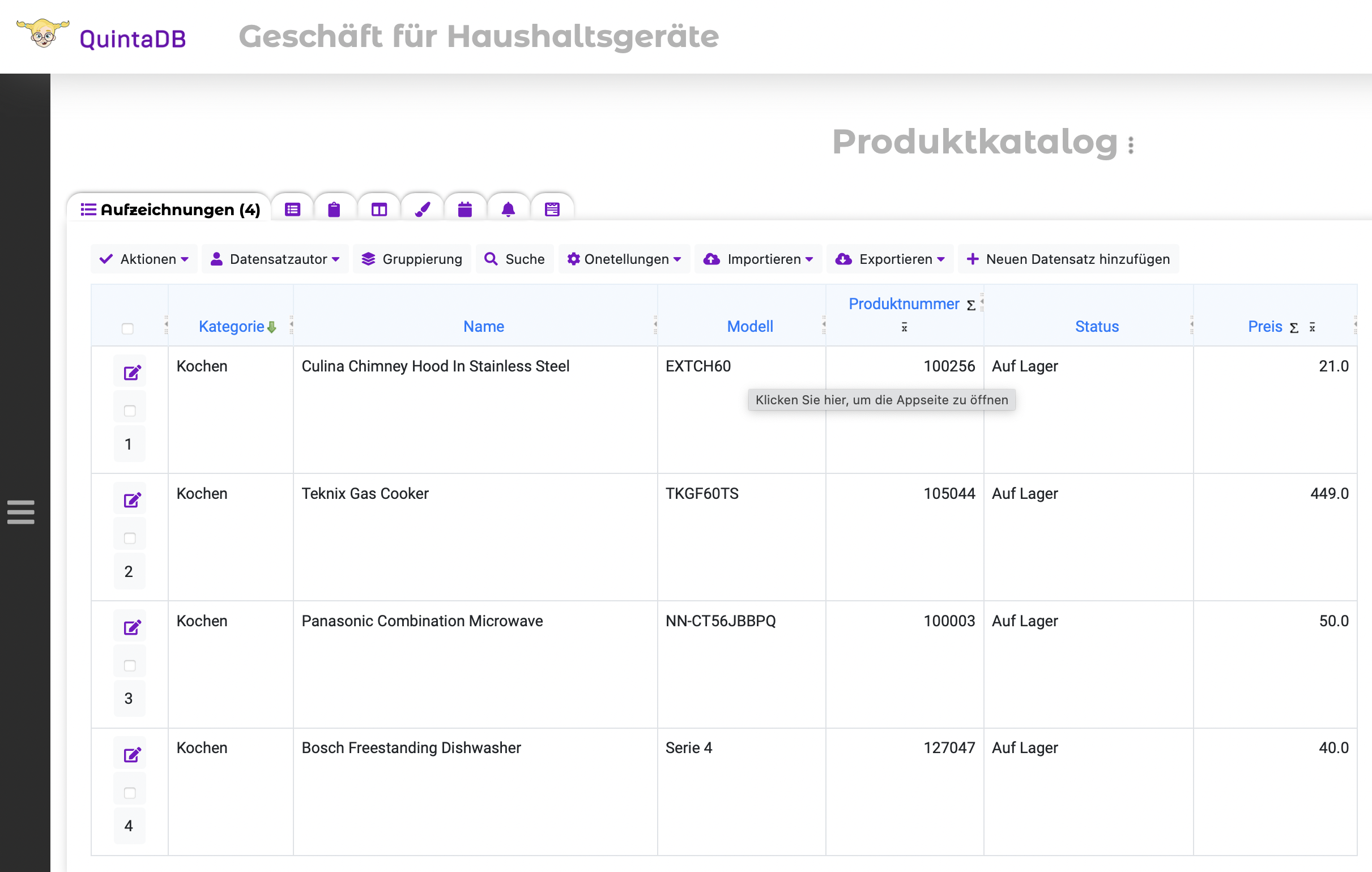Produktkatalogtabelle