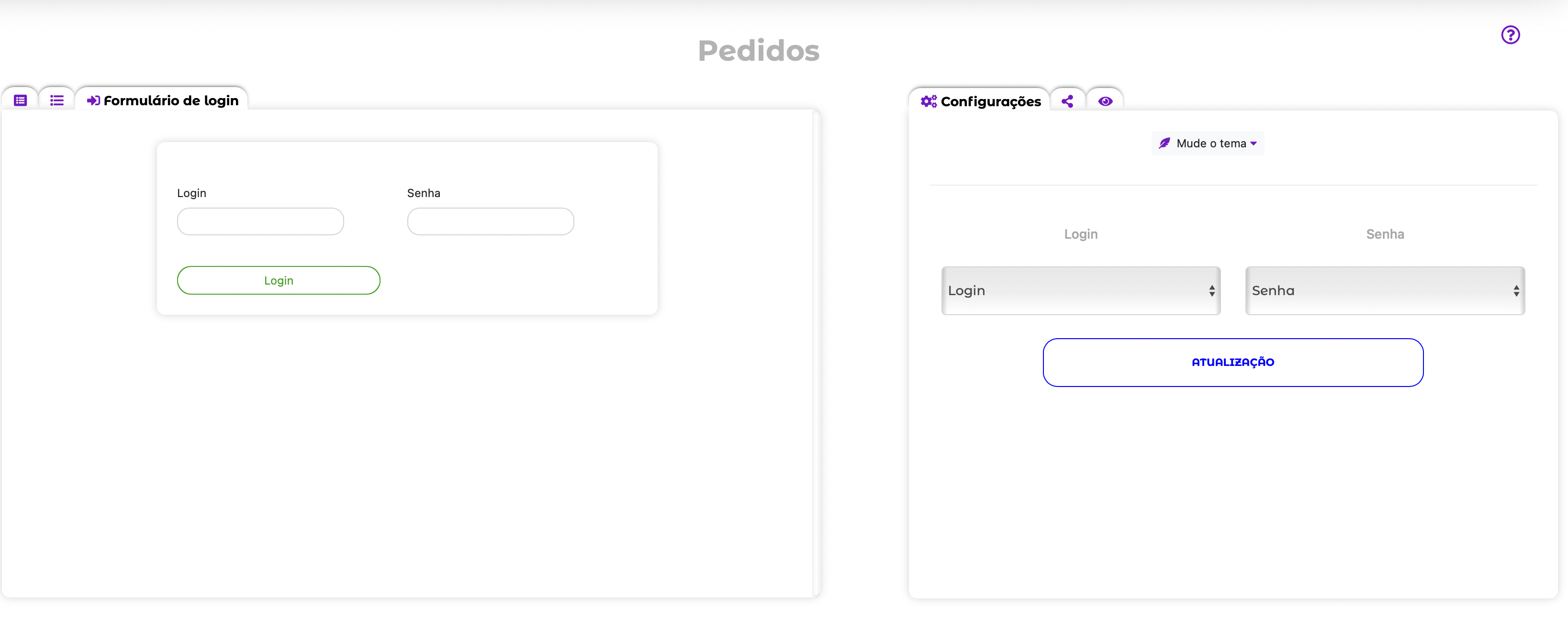 Página do formulário de início de sessão