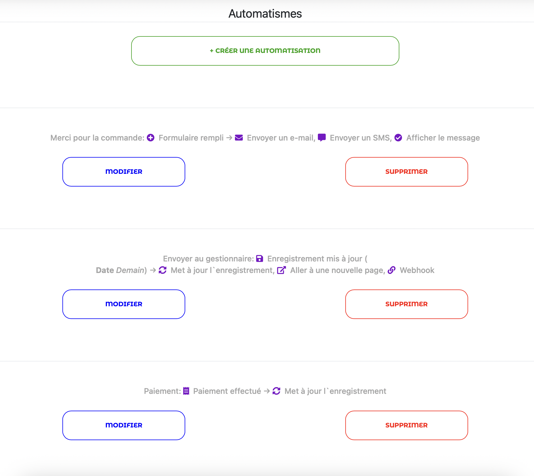 Descriptions informatives des automatisations avec de nouvelles icônes