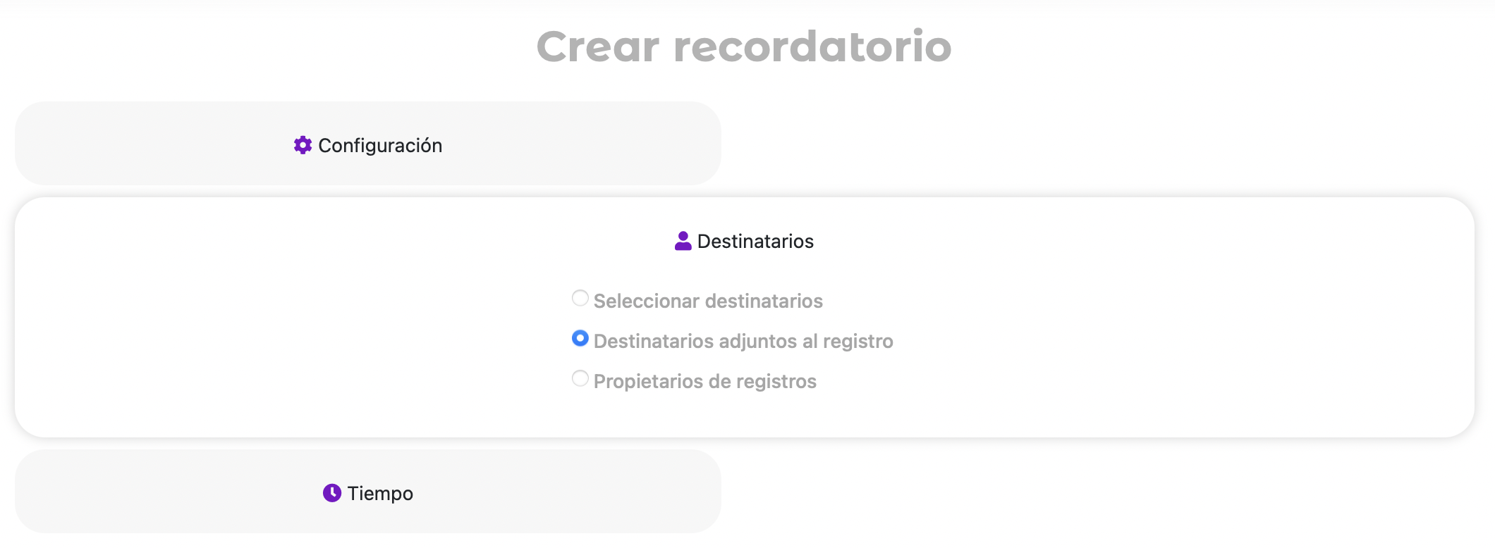 Seleccionando destinatarios de recordatorios