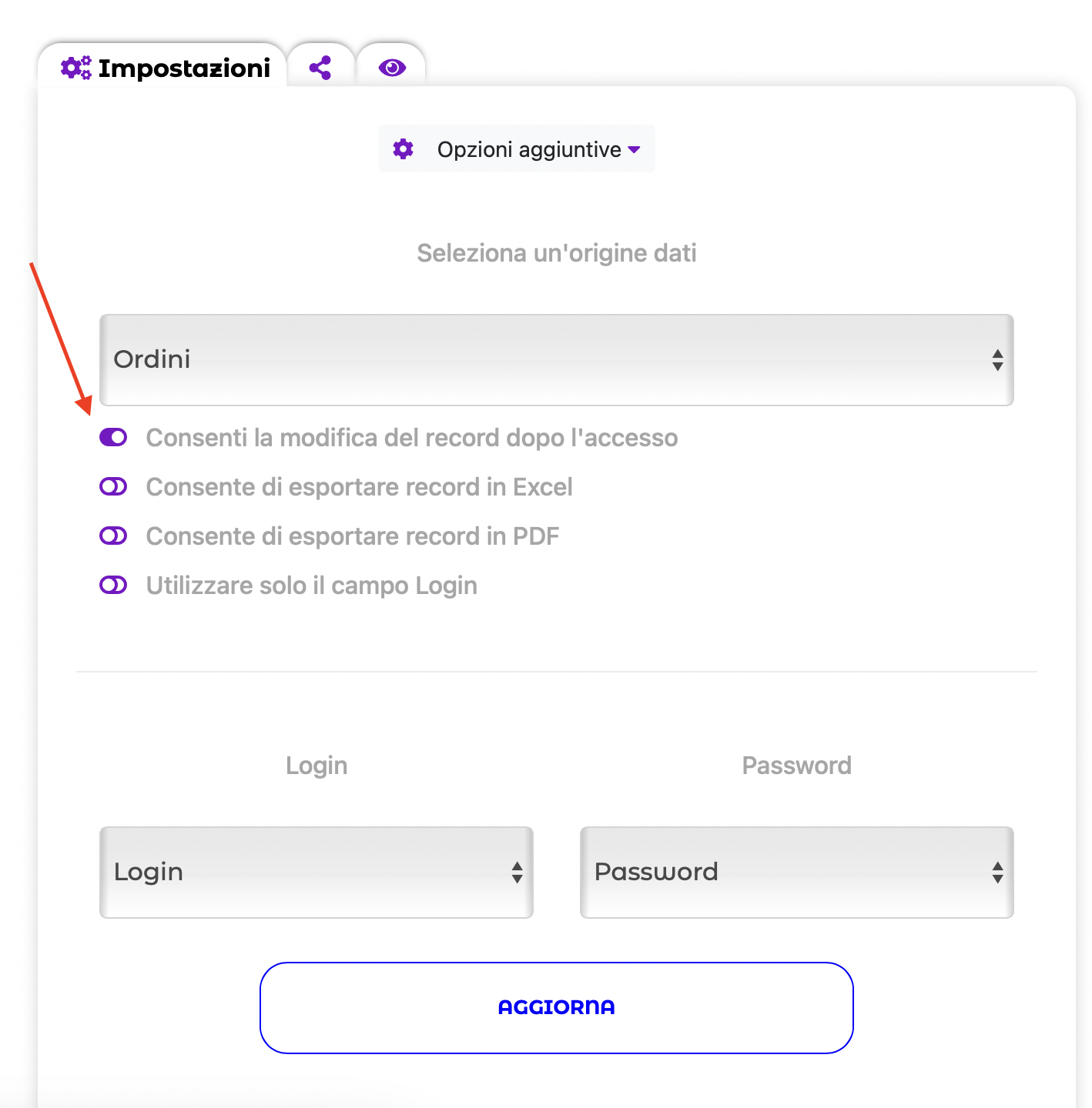 Opzione “Consenti modifiche al momento dell'accesso”.