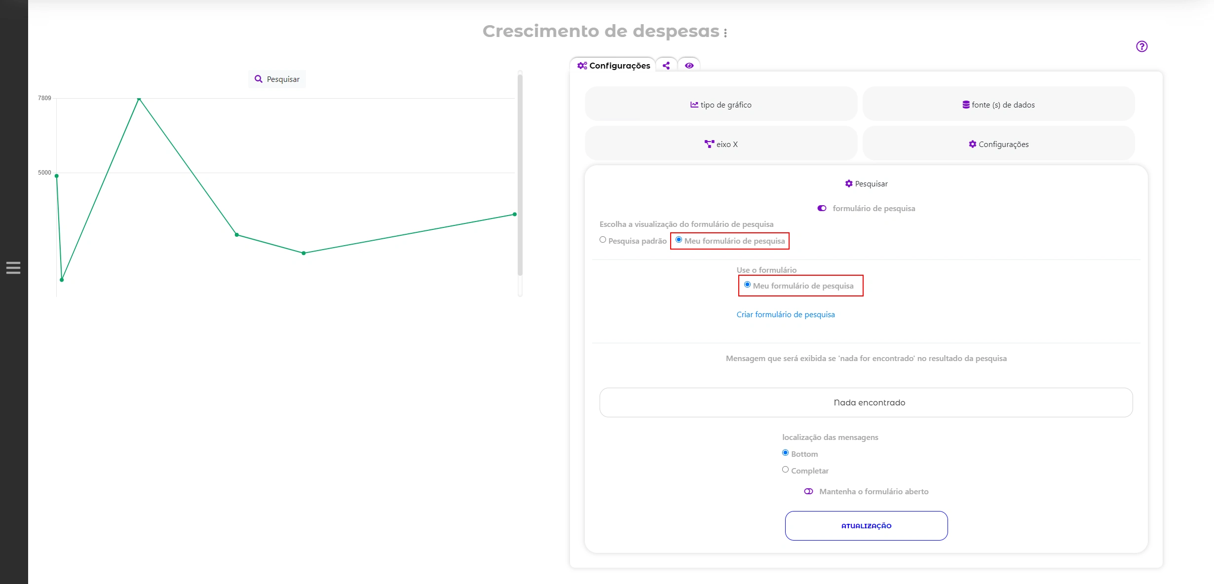 Formulário de pesquisa personalizado no gráfico