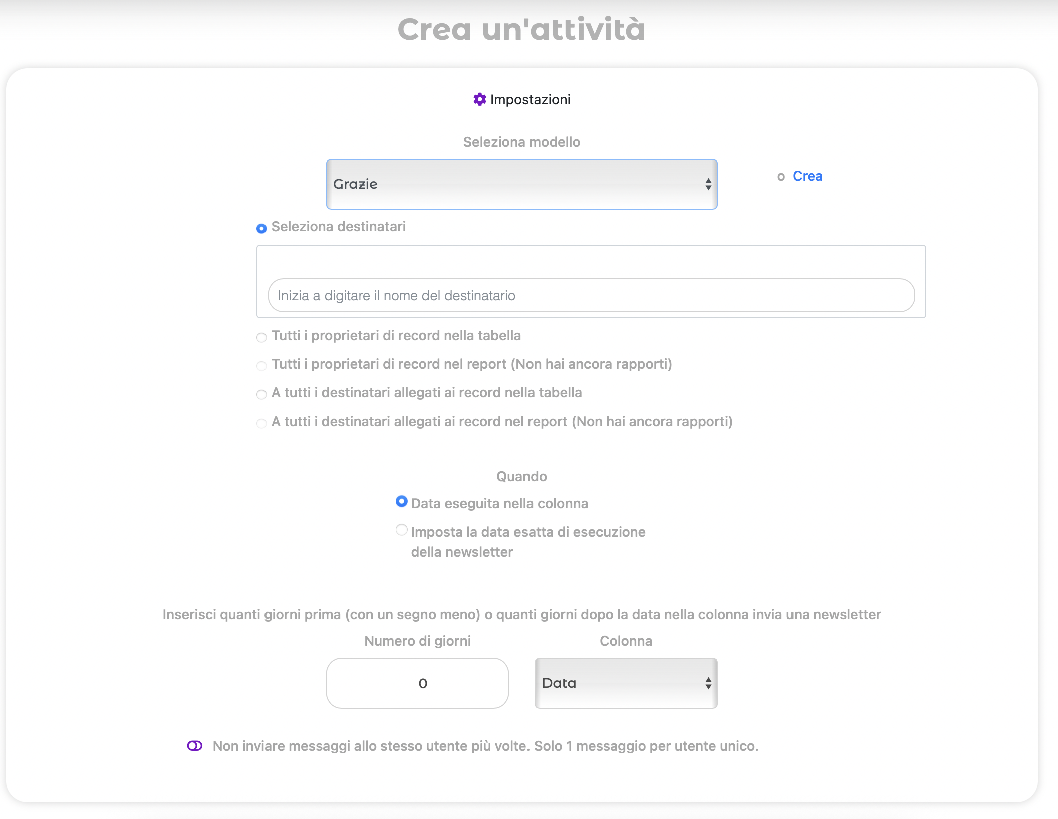 Creazione di un'attività di automazione per broadcast Telegram