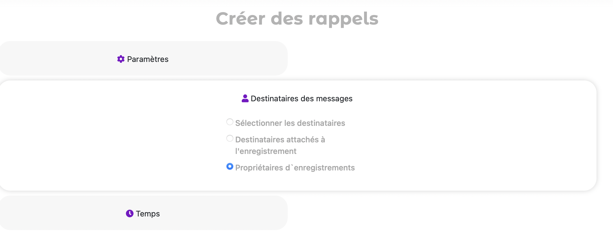 Sélectionner les destinataires des rappels