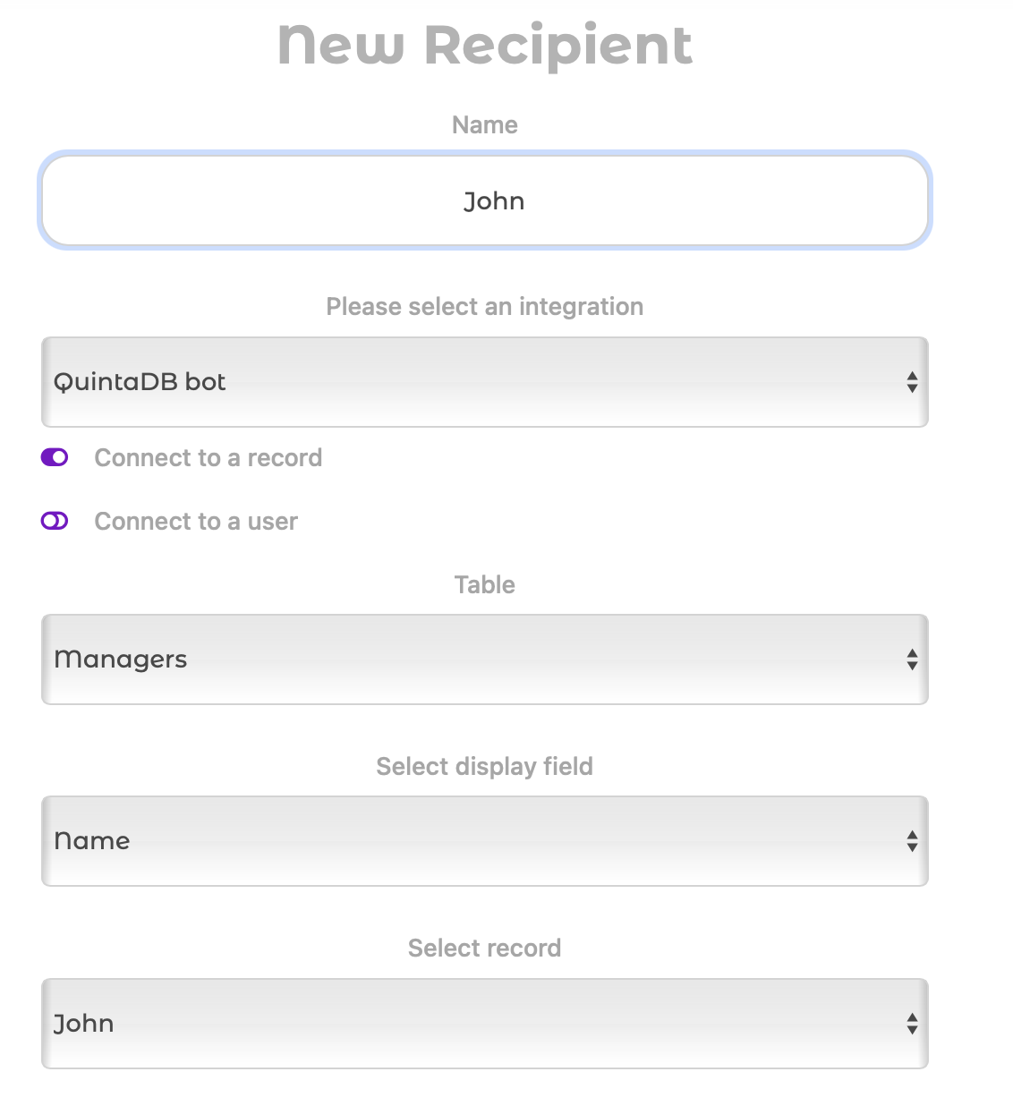 Linking a recipient to a record