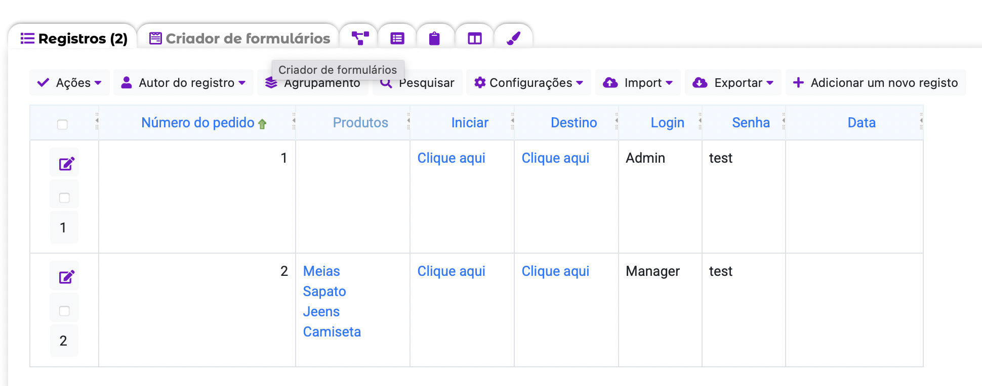 A nova ordem de abas no menu Dados