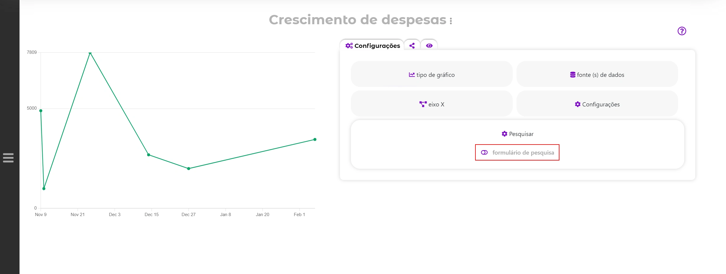 Formulário de pesquisa no módulo "Gráfico"