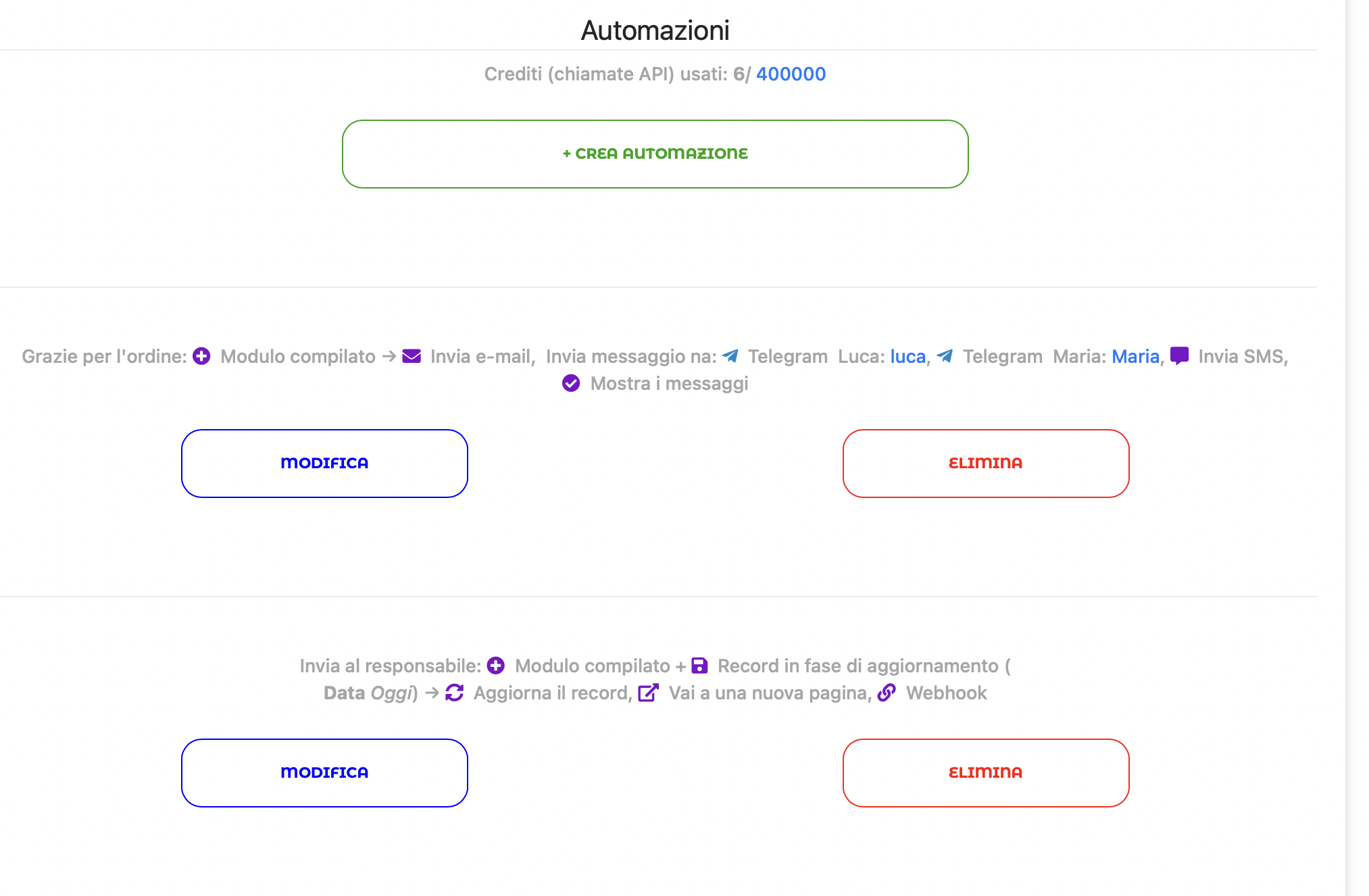 automazioni per l'invio di messaggi