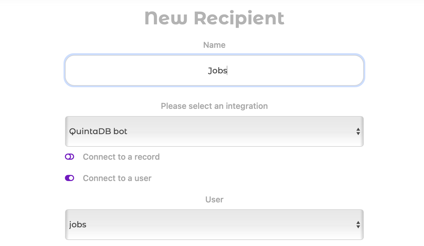 Connecting a QuintaDB user to Telegram